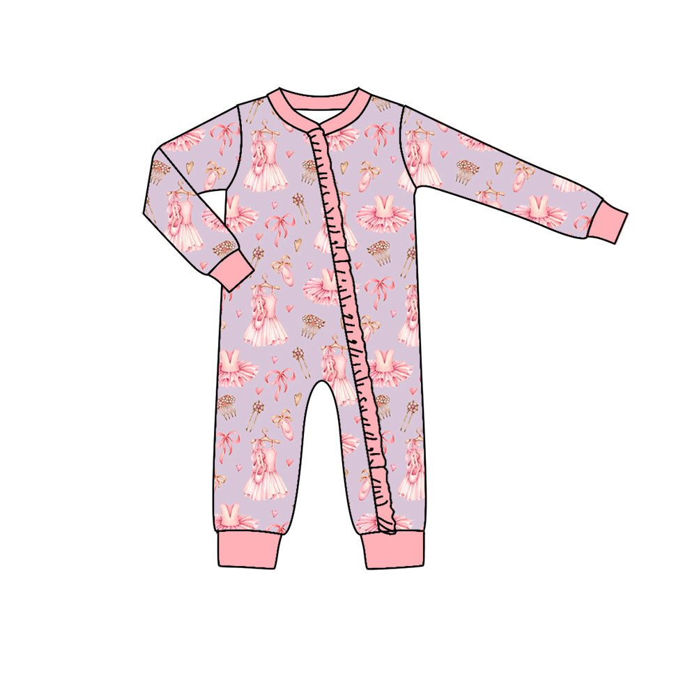 Baby Toddler Girls Dance Pink Long Sleeve Zip Rompers preorder(moq 5)