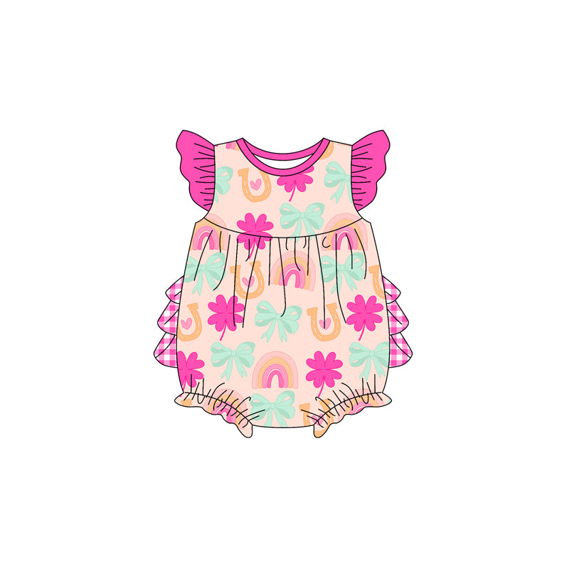 Preorder(moq 5)Baby Infant Girls Colorful Rainbow Bows Ruffles Rompers