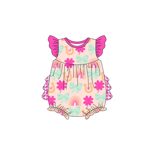 Preorder(moq 5)Baby Infant Girls Colorful Rainbow Bows Ruffles Rompers