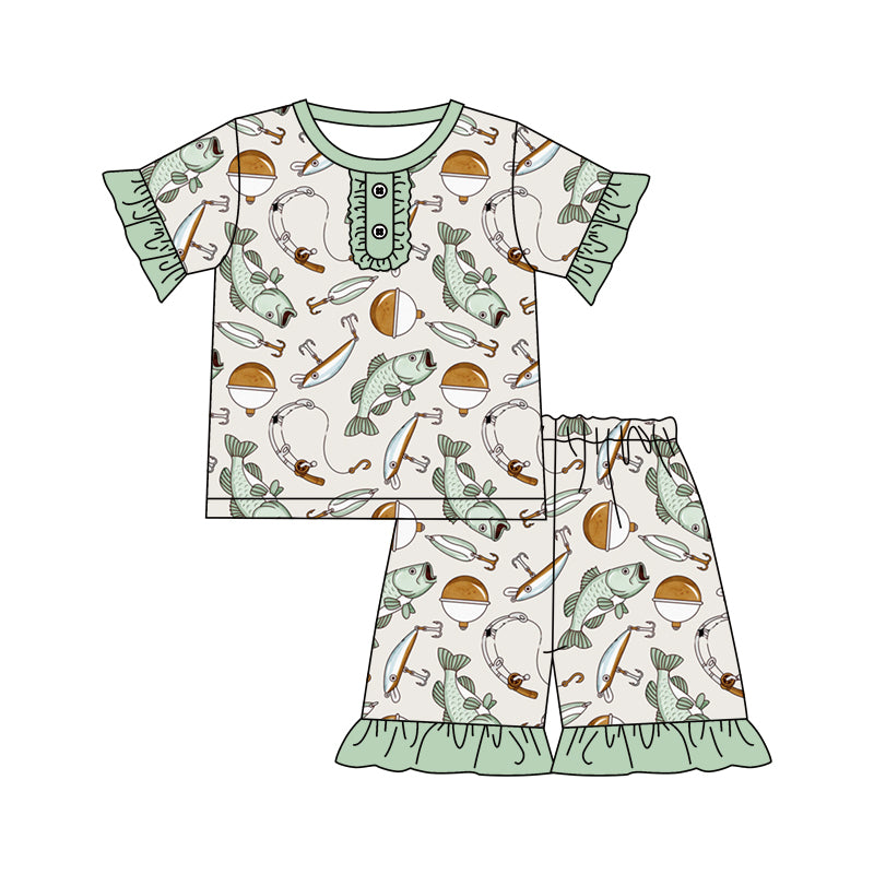 Baby Girls Fishes Shirts Top Shorts Pajamas Clothes Sets Preorder(moq 5)