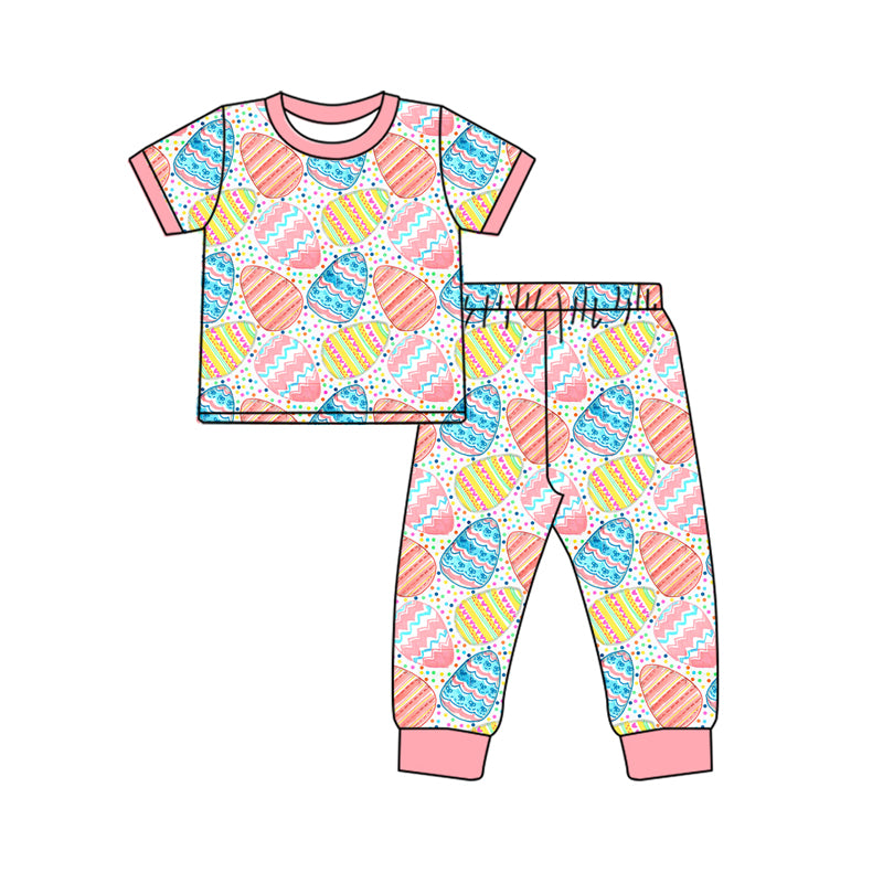 Baby Girls Pink Easter Eggs Shirt Pants Pajamas Clothing Sets preorder(MOQ 5)