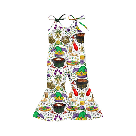 Preorder (moq 5)Baby Girls Straps Anchors Foots Mardigras Bell Bottom Jumpsuits