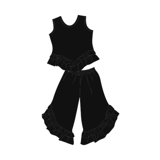 Baby Girls Black Sleeveless Top Ruffle Bell Pants Clothing Sets Preorder(moq 5)