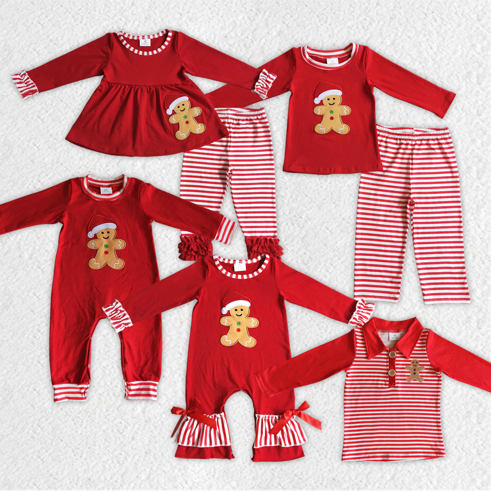 Sibling Girls Boys Gingerbread Red Christmas Rompers Clothes Sets