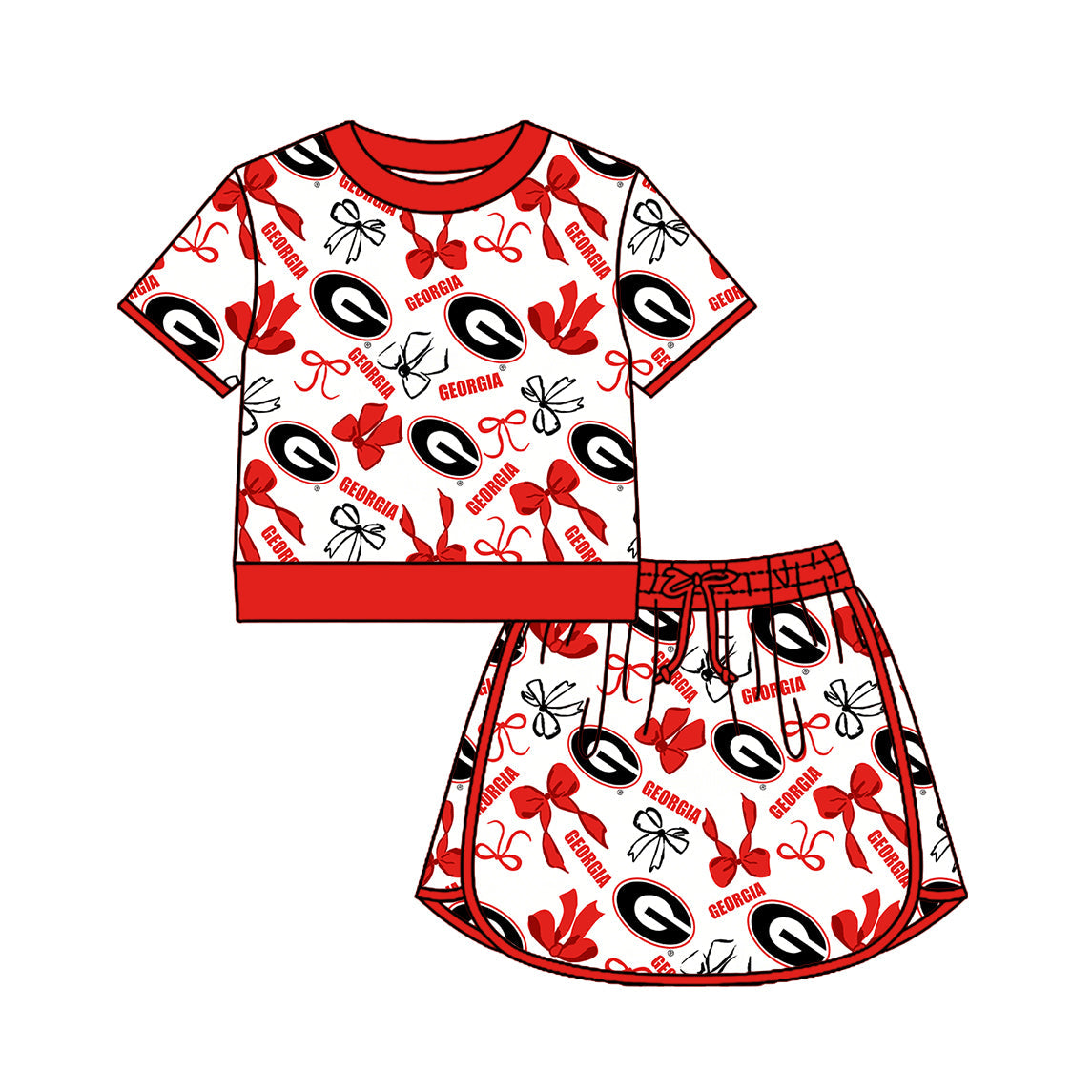 Preorder (moq 5)Baby Girls Bows Georgia Top Skirt Short Team Clothes Set