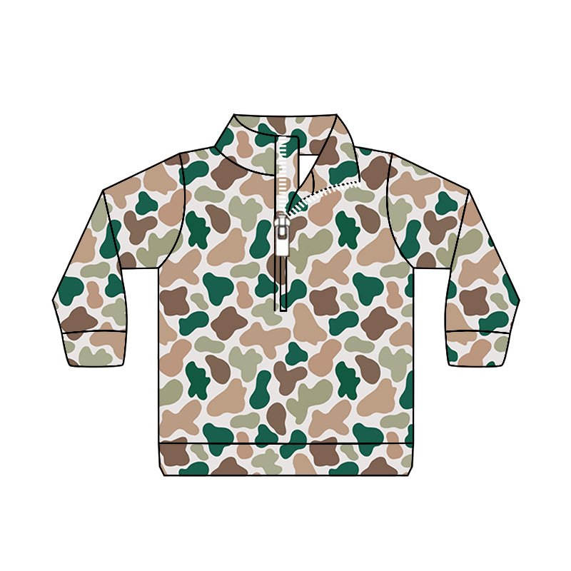 Baby Boys Camo Green Zip Long Sleeve Pullovers Tops preorder(MOQ 5)