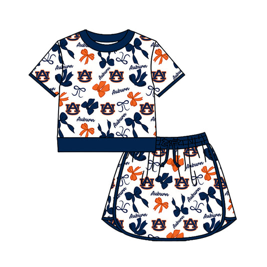 Preorder (moq 5)Baby Girls Bows AU Top Skirt Short Team Clothes Set