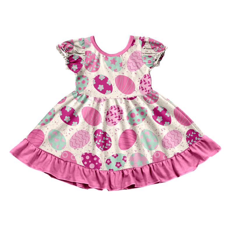 Baby Girls Easter Eggs Pink Ruffle Knee Length Dresses preorder(moq 5)