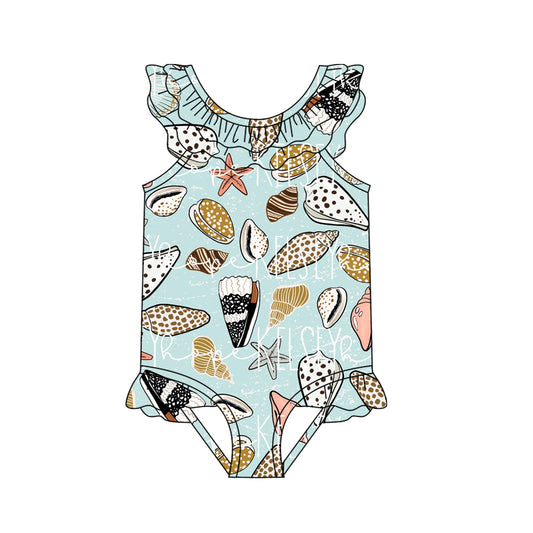 Baby Girls Beach Star Fishes Ruffles One Piece Swimsuits preorder(moq 5)
