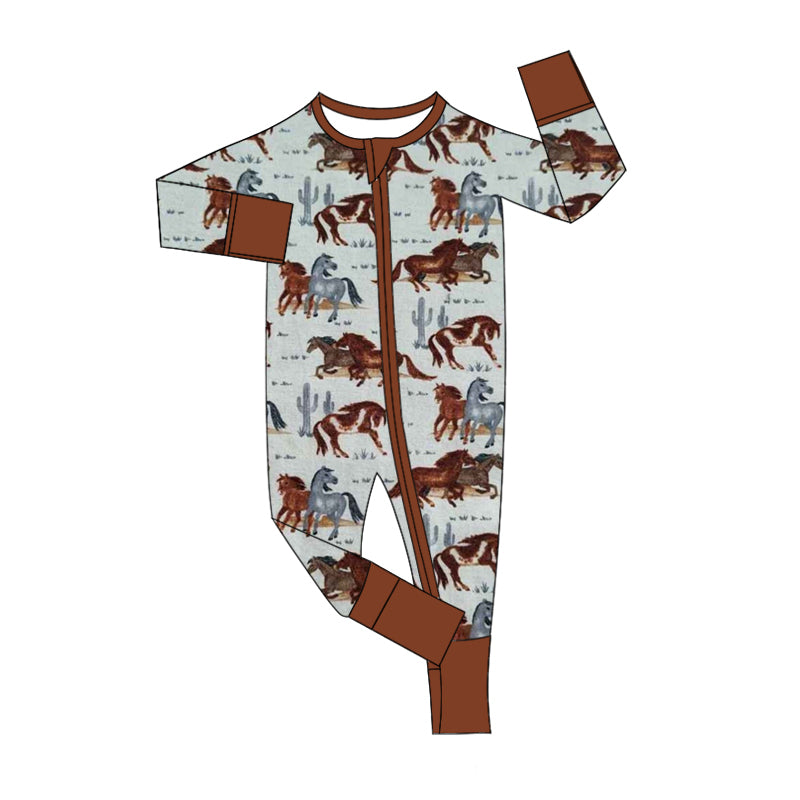 Baby Infant Boys Western Horse Cactus Zip Rompers preorder(moq 5)