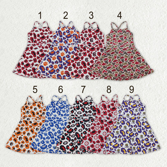 Sibling Baby Girls Strap Leopard Team Yoga Active Short Team Knee Length Dresses