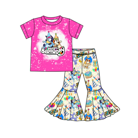 Baby Girls Pink Dog Birthday Top Bell Pants Outfits Clothes Sets preorder(MOQ 5)