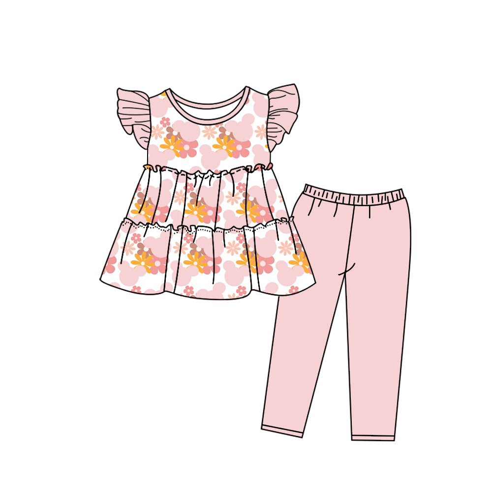 Baby Girls Pink Cartoon Flowers Tunic Top Legging Clothes Sets preorder (moq 5)
