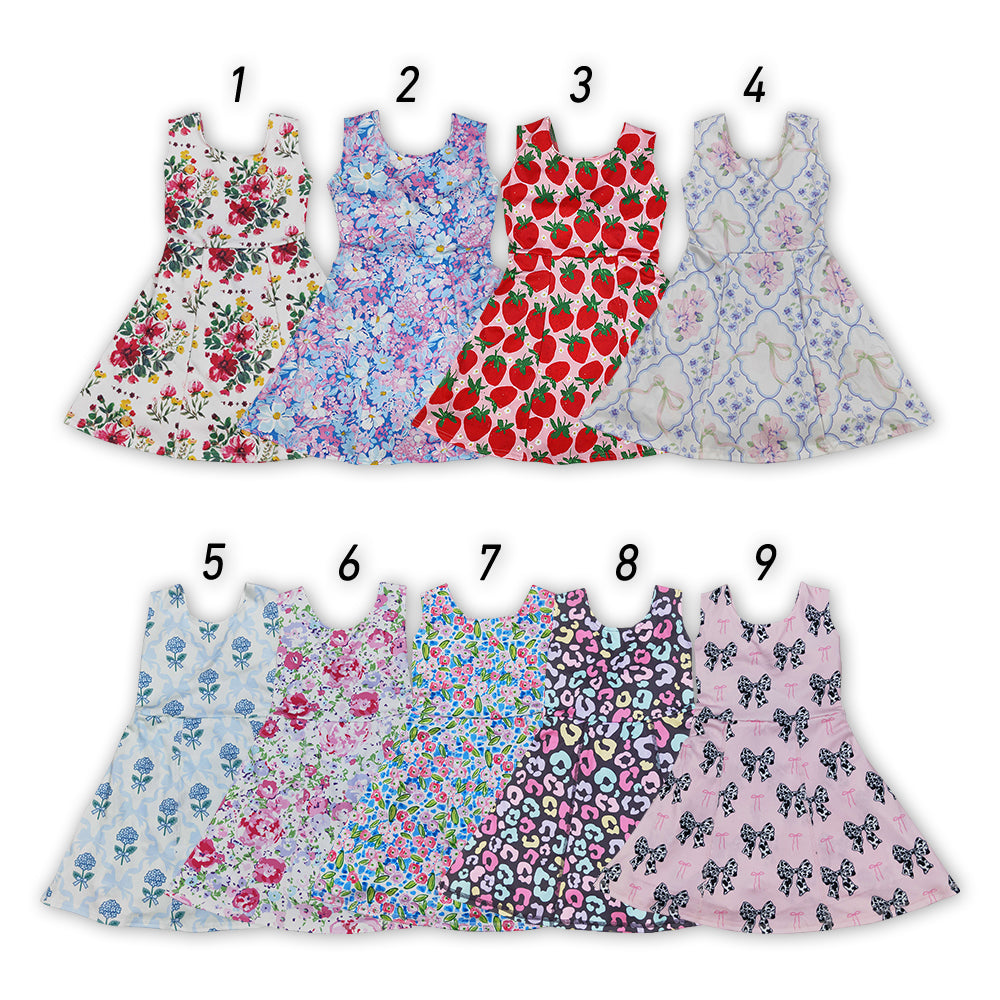 Sibling 9 Colors Baby Girls Red Flowers Active Yoga Athletic Dresses