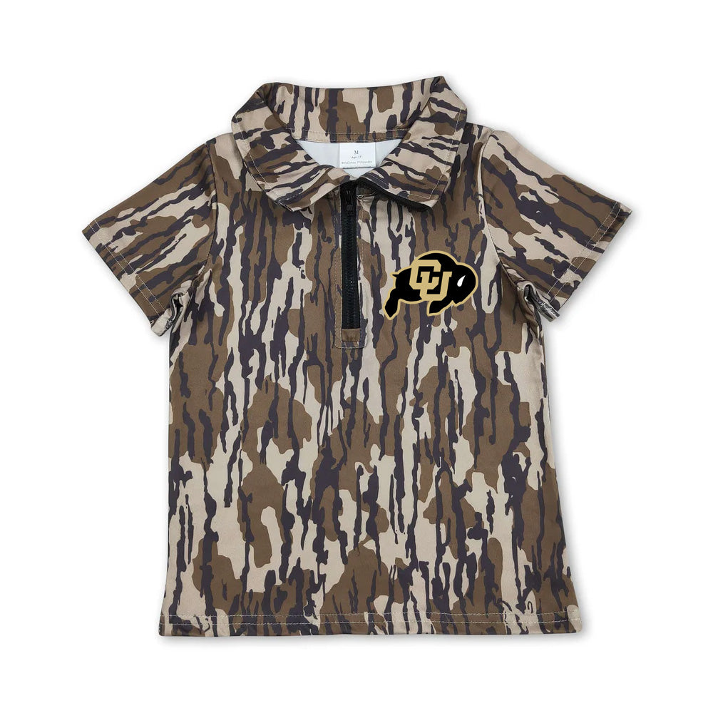 Preorder (moq 5)Baby Boys Olive Wood Camo CU Boulder Team Zip Pullovers Top
