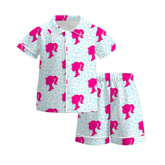 Baby Girls Doll Leopard Buttons Shirt Shorts Pajamas Clothing Sets Preorder(moq 5)