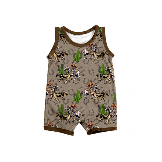 Baby Infant Boys Rodeo Cactus Sleeveless Rompers preorder(moq 5)