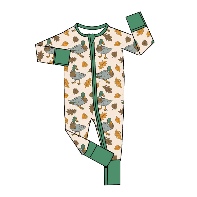 Baby Infant Boys Fall Mallard Ducks Zip Rompers preorder(moq 5)