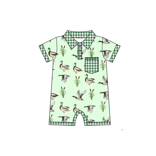 Baby Infant Boys Mallard Ducks Green Pocket Rompers Preorder(moq 5)