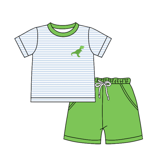 Preorder (moq 5)Baby Boys Stripes Dinosaur Shirts Pockets Shorts Clothes Sets