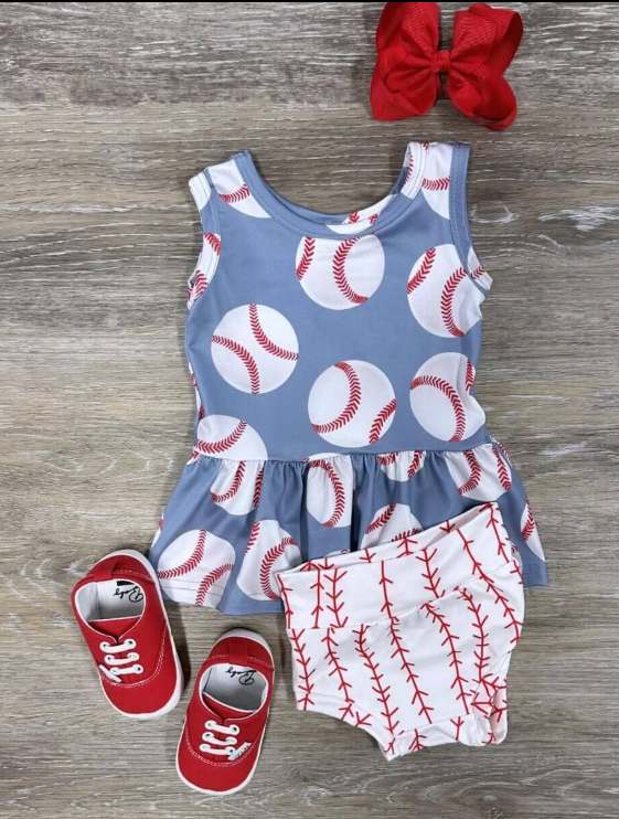 Baby girls baseball bummie sets