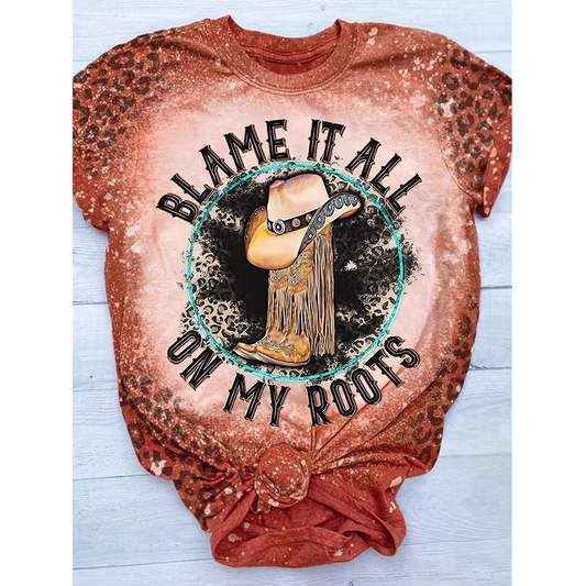 Preorder moq 5 Adult Women Western Blame It All On My Boots Bleached Tee Shirts Tops