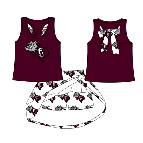 Preorder (moq 5)Baby Girls FB Dogs bow vest team Top Skirt Skort Sets