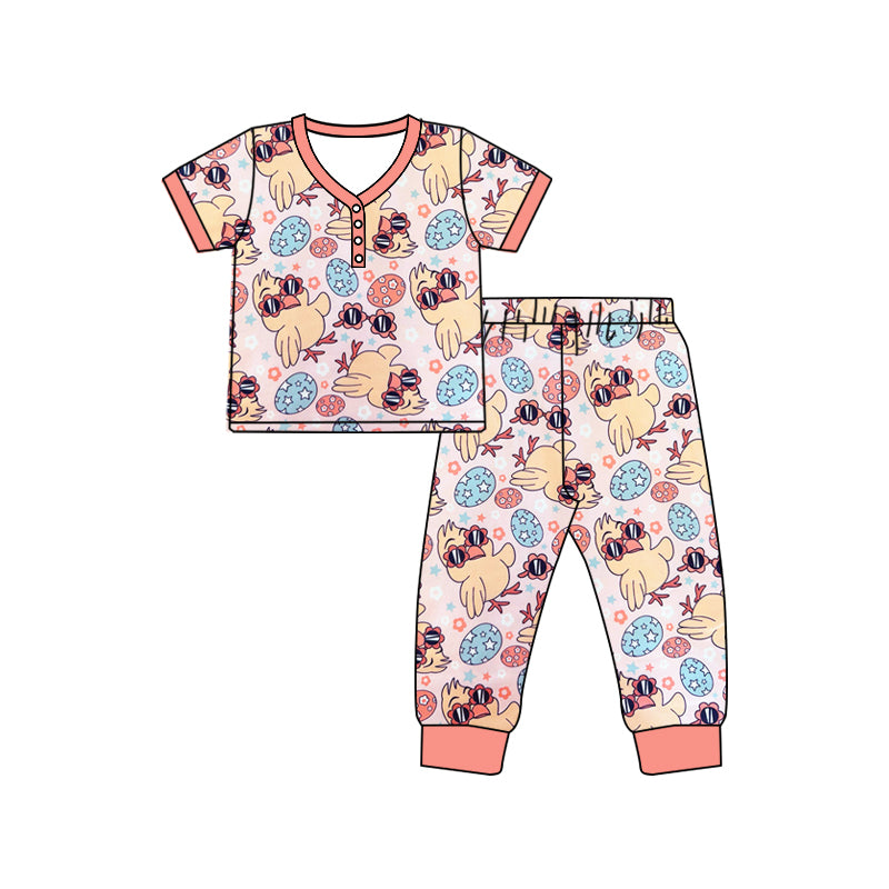 Preorder (moq 5)Baby Girls Easter Chicken Eggs Shirt Top Pants Pajamas