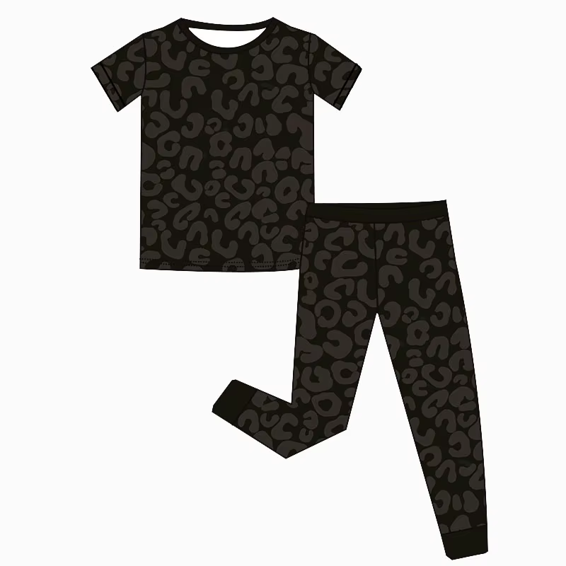 Baby Girls Black Leopard Top Pants Bamboo Pajamas Clothes Sets Preorder(moq 5)