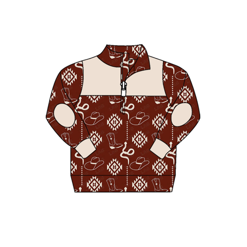 Baby Boys Western Aztec Boots Pullovers Tops Preorder(moq 5)