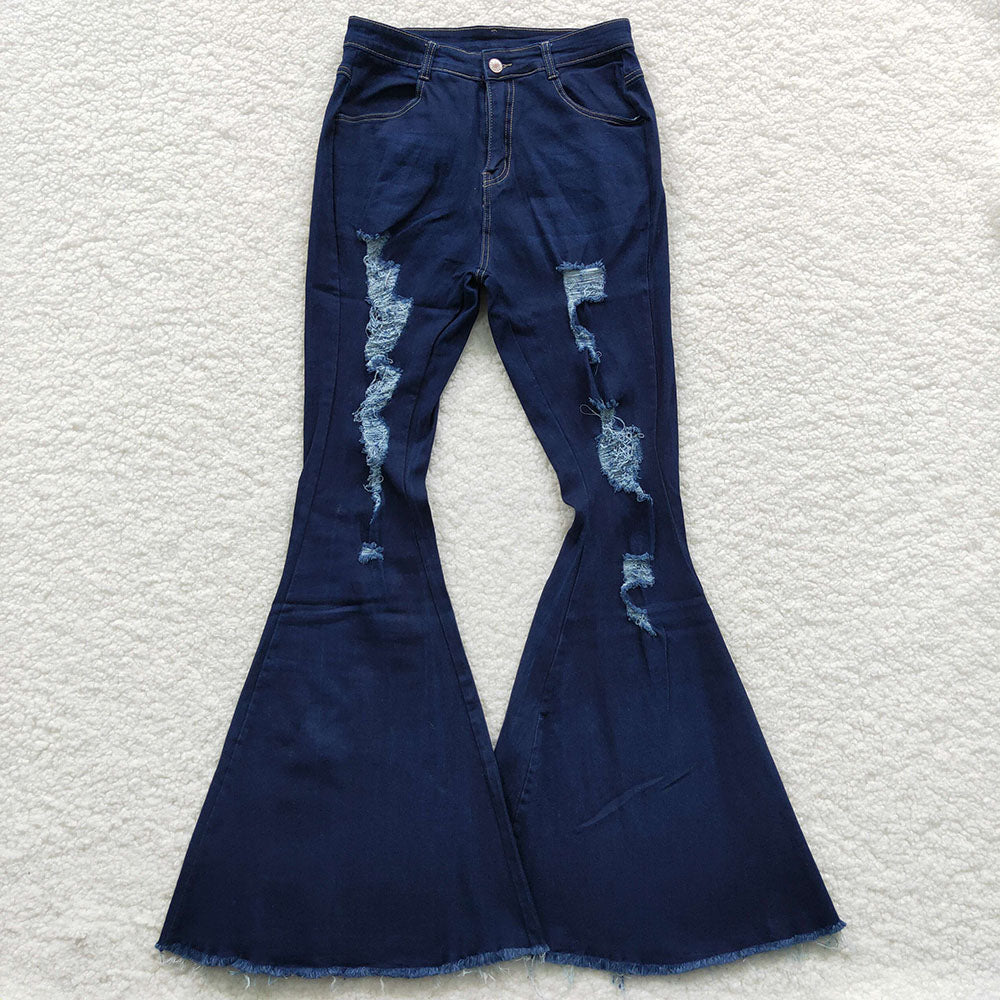 Adult women Distressed denim bell pants Jeans