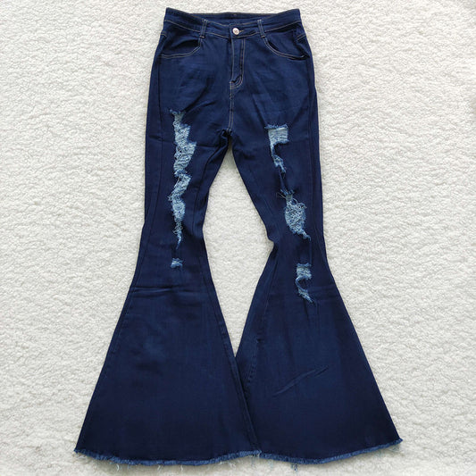 Mommy and Me Adult Baby Girls Navy Distressed Denim Bell Flare Pants Jeans