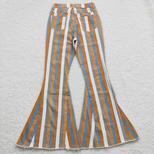 Adult Women Orange Grey Stripes denim bell pants Jeans