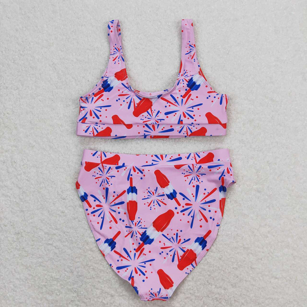 Adult Women Pink Popsicle 4th Of July Top Bottom Swimsuits Sets