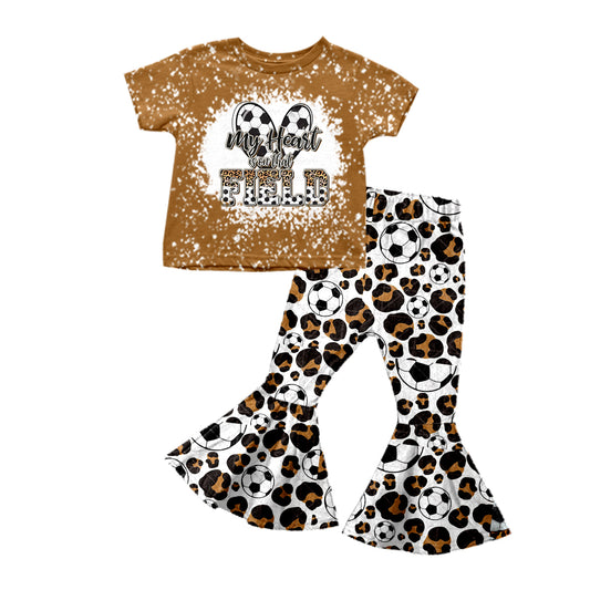 Baby Girls Brown Soccer Field Shirt Top Bell Pants Clothes Sets preorder(moq 5)
