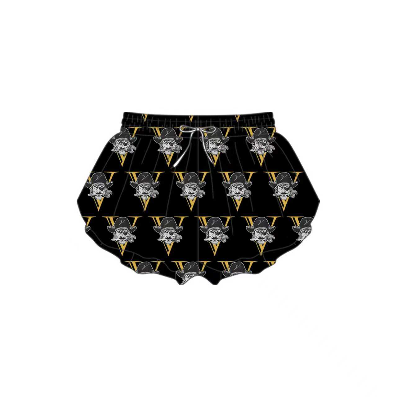 Preorder(moq 5) Baby Girls pirates black Yoga Team Ruffle Shorts