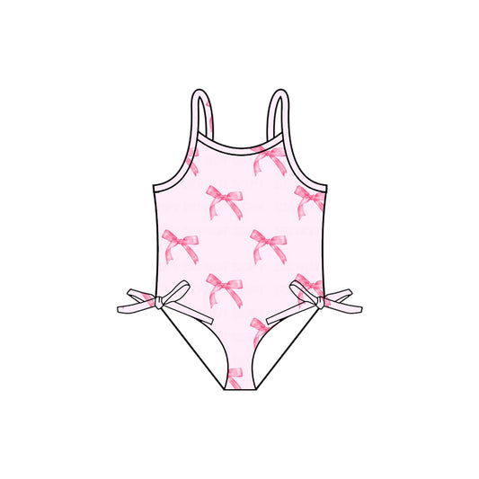 Baby Girls Pink Bows One Piece Straps Swimsuits preorder (moq 5)