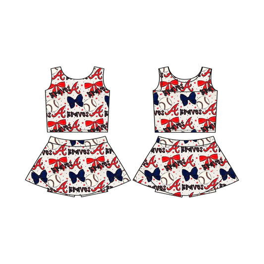 Preorder (moq 5)Baby Girls Braves Baseball Team Sleeveless Top Skorts Sets