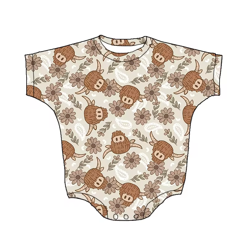 Baby Infant Girls Highland Cow Flowers Rompers preorder(moq 5)