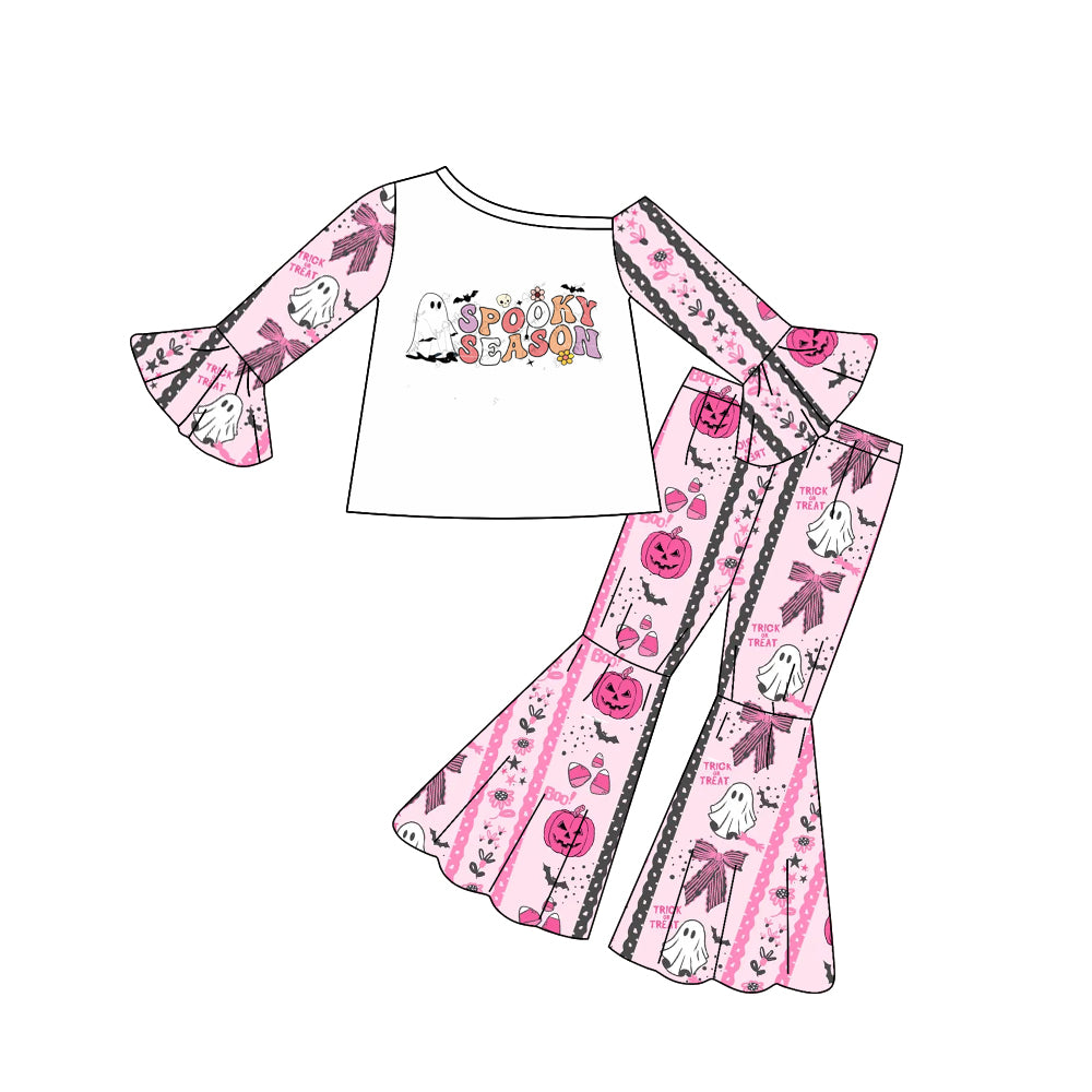 Preorder(moq 5) Baby Girls Halloween Spooky Season Top Bell Pants Outfits Sets