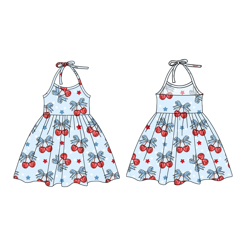Preorder moq 5 baby girls cherry halter knee length dresses