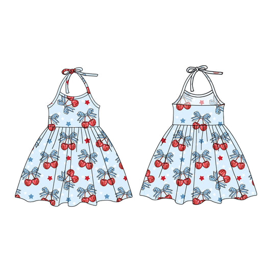 Preorder moq 5 baby girls cherry halter knee length dresses