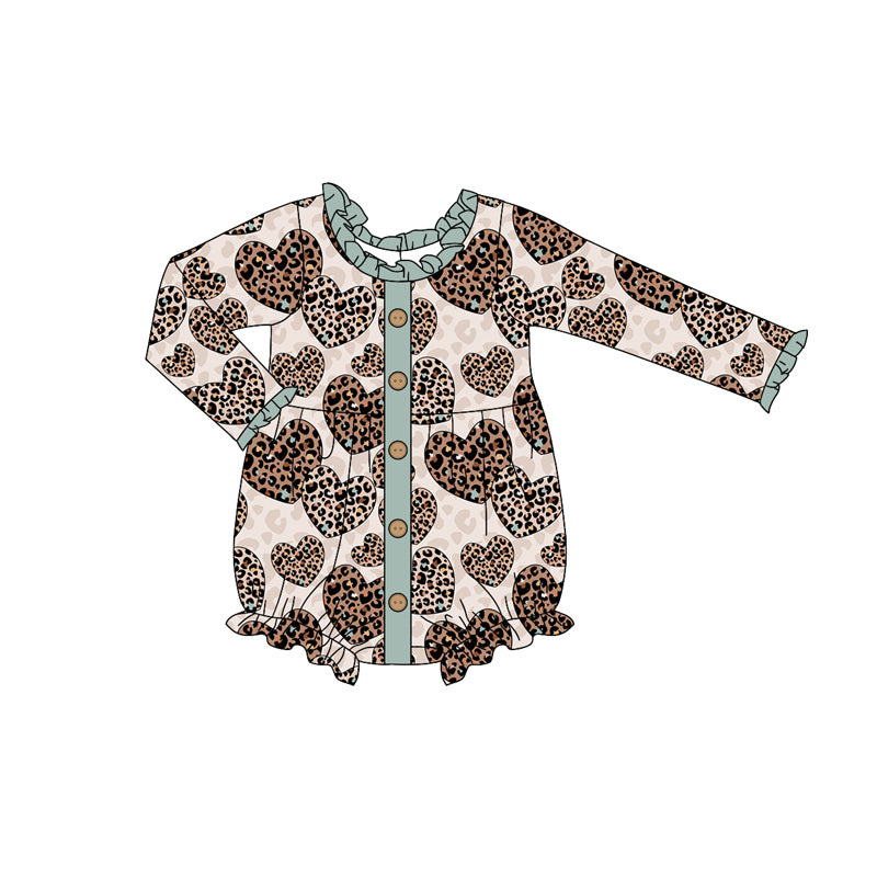 Baby Infant Girls Leopard Valentines Hearts Buttons Rompers preorder(moq 5)