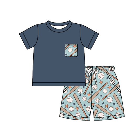 Preorder (moq 5)Baby Boys Baseball Pocket Shirts Pockets Shorts Clothes Sets