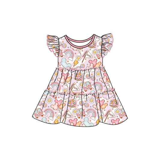Baby Girls Cartoon Mouse Flowers Knee Length Dresses Preorder(moq 5)
