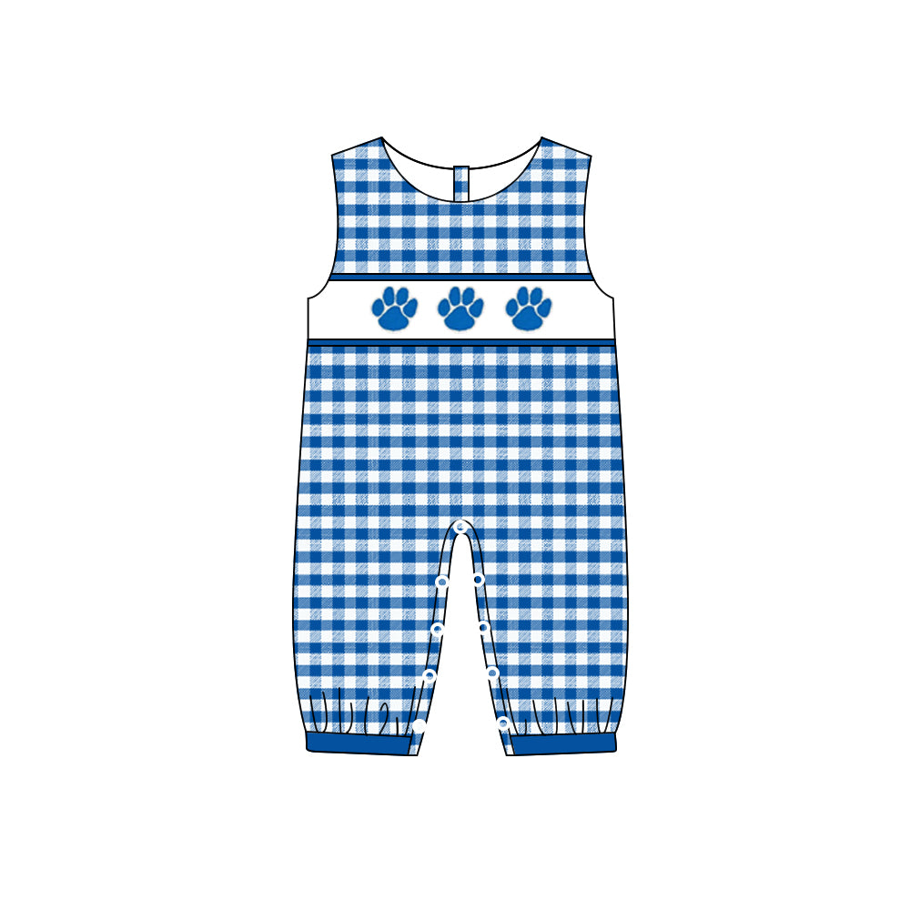 Baby Boys UK Team Blue Checkered Sleeveless Rompers preorder(moq 5)