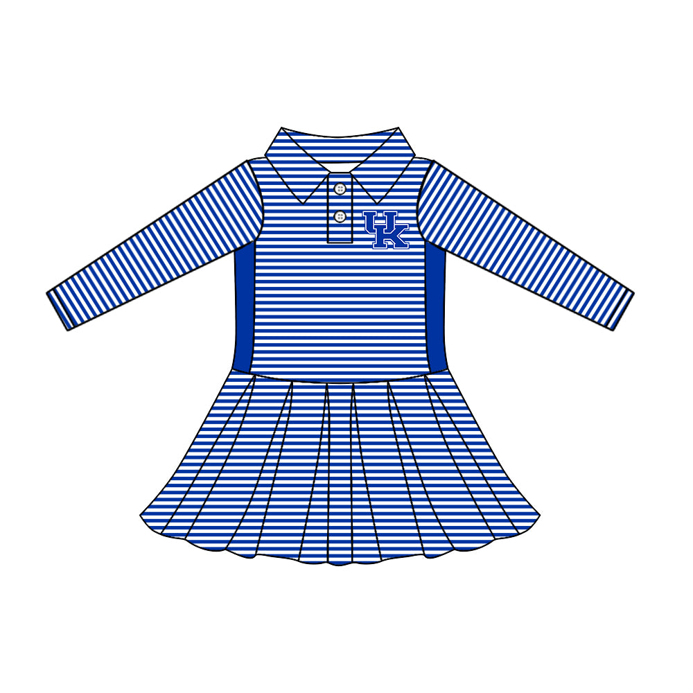 Preorder (moq 5)Baby Girls Long Sleeve Stripe Button UK Team Knee Length Dresses