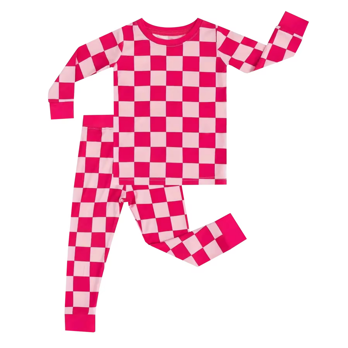 Baby Girls Pink Checkered Tee Top Pants Pajamas Outfits Preorder(moq 5)