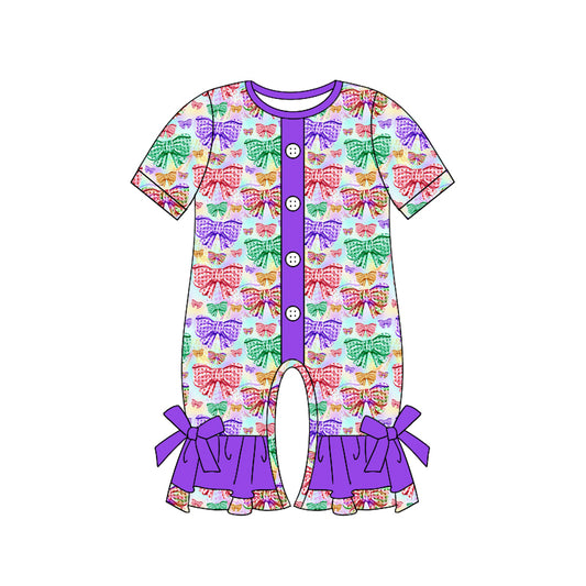 Baby Infant Girls Mardi Gras Bows Rompers preorder(moq 5)