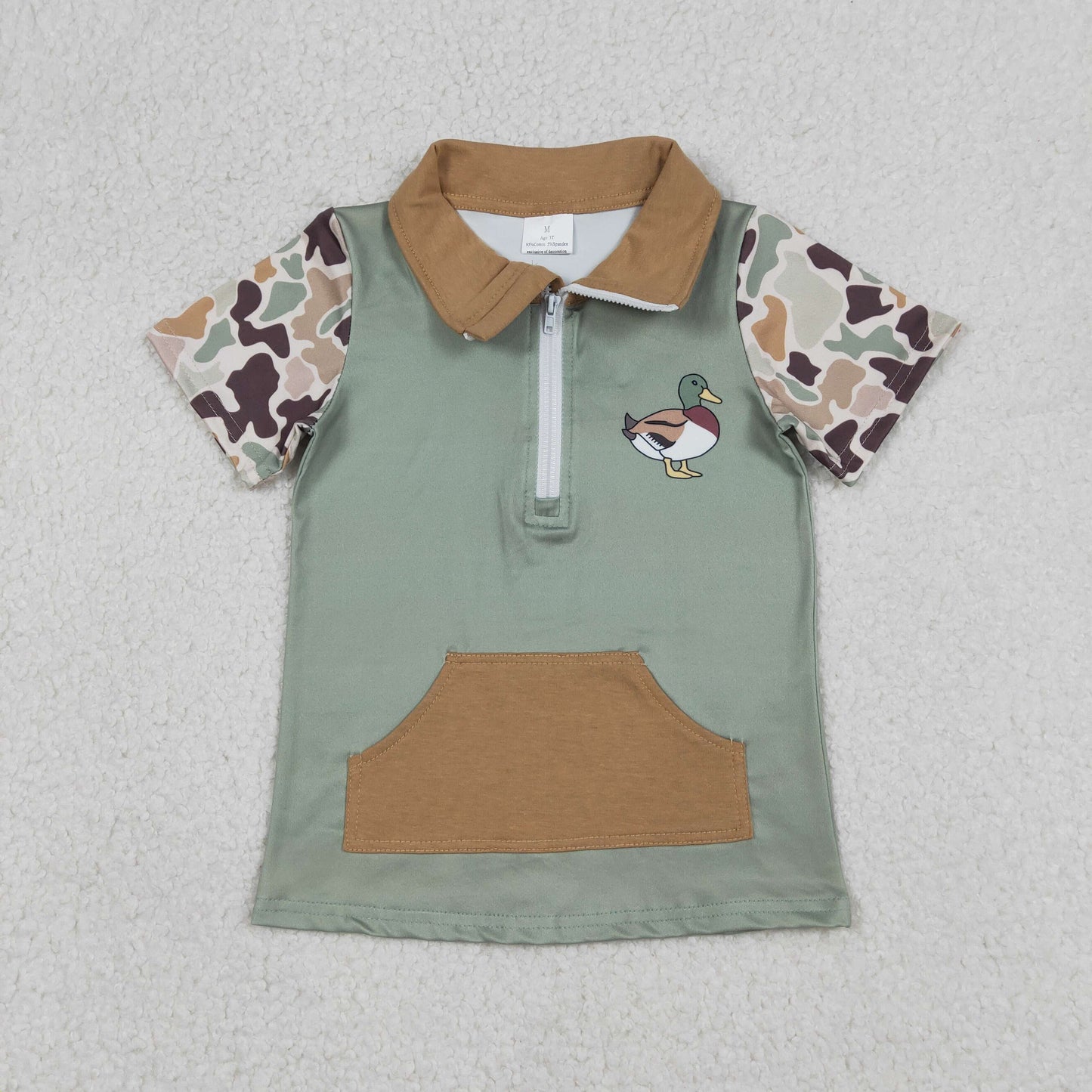 Baby Boys Southern Camo Short Sleeve Ducks Zip Pockets Hunting Pullovers Top